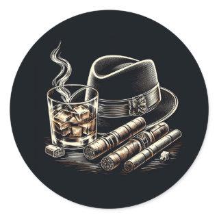 Cigars and Bourbon Classic Round Sticker