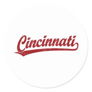 Cincinnati script logo in red classic round sticker