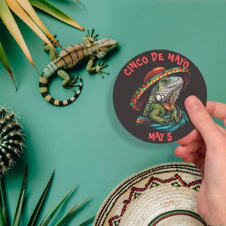 Cinco de Mayo Iguana Wearing Sombrero & Serape Classic Round Sticker