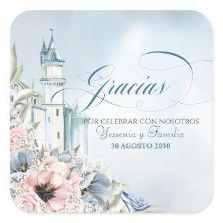 Cinderella Fairy Tale Blue Pink Spanish Favor Square Sticker