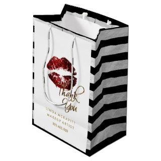 Cinnamon Red Glitter Lips & White Stripes Medium Gift Bag