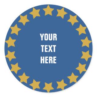 Circle of gold stars custom text & background classic round sticker