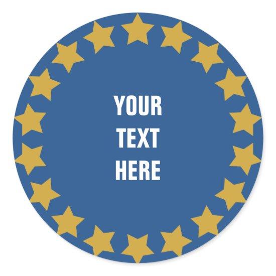 Circle of gold stars custom text & background classic round sticker