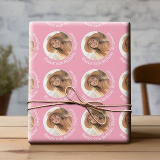 Circle One Photo with Birthday Greeting - Pink