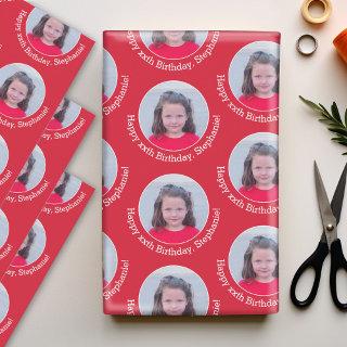 Circle Photo with Birthday Greeting Red Background  Sheets