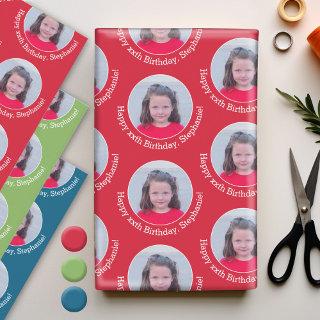 Circle Photo with Birthday Greeting Red Blue Green  Sheets