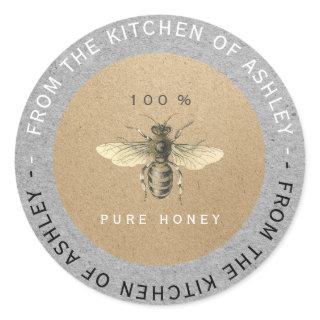 Circular 100%Homemade Honey Kitchen Kraft Bee Gray Classic Round Sticker
