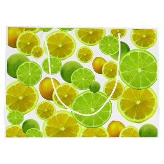 Citrus Fruit, Lemon & Lime Patterned Large Gift Bag