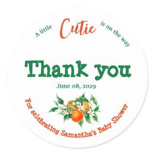 Citrus Little Cutie Blossom Orange Baby Shower Classic Round Sticker