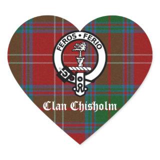 Clan Chisholm Tartan & Crest Badge Heart Sticker