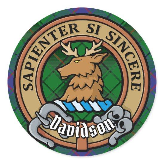 Clan Davidson Crest over Tartan Classic Round Sticker