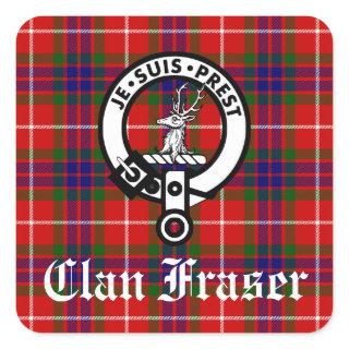 Clan Fraser Crest Badge and Tartan Square Sticker