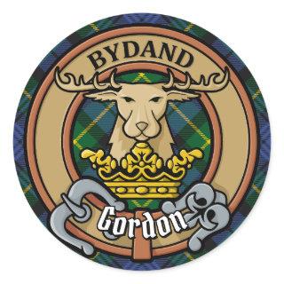 Clan Gordon Crest over Tartan Classic Round Sticker