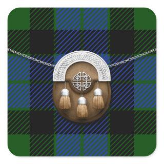 Clan Gunn Tartan And Sporran Square Sticker