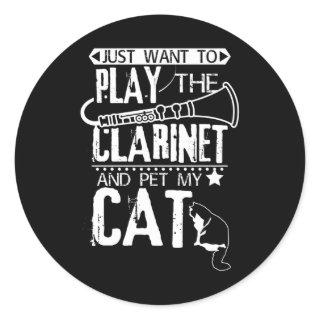 Clarinet And Cat Classic Round Sticker