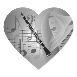 Clarinet with Musical Accents Heart Sticker