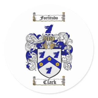 CLARK FAMILY CREST -  CLARK COAT OF ARMS CLASSIC ROUND STICKER