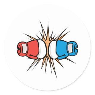 clashing boxing gloves classic round sticker