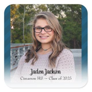 Class of 2022 One Photo Navy and Blue Square Sticker
