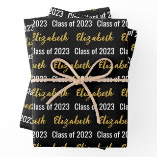 Class of 2023 and Graduate's Name Black White Gold  Sheets