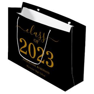 Class of 2023 Gold Script On Black Graduation  Large Gift Bag