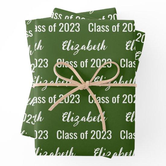 Class of 2023 Graduate's Name Dark Green and White  Sheets
