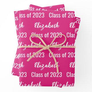 Class of 2023 Graduate's Name Hot Pink and White  Sheets