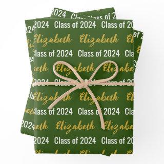 Class of 2024 and Graduate's Name Green White Gold  Sheets