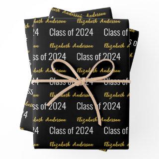 Class of 2024 Grad's Full Name Black White Gold  Sheets