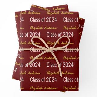 Class of 2024 Grads Full Name Dark Red White Gold  Sheets