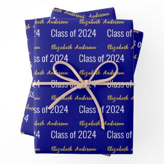 Class of 2024 Grads Full Name Navy Blue White Gold  Sheets