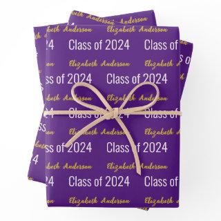 Class of 2024 Grads Full Name Purple White Gold  Sheets