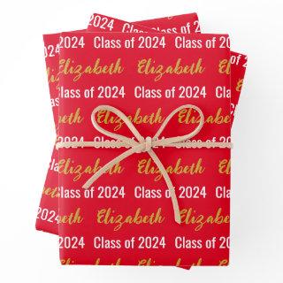 Class of 2024 Grad's Name Red Black White Gold  Sheets