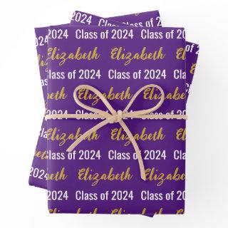 Class of 2024 Grad's Name Royal Purple White Gold  Sheets