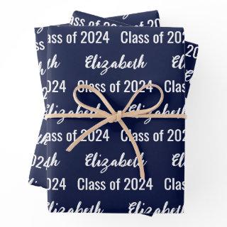 Class of 2024 Graduate Name Dark Blue and White  Sheets