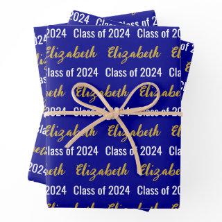 Class of 2024 Graduate's Name Dark Blue White Gold  Sheets