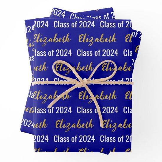 Class of 2024 Graduate's Name Dark Blue White Gold  Sheets