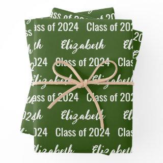 Class of 2024 Graduate's Name Dark Green and White  Sheets