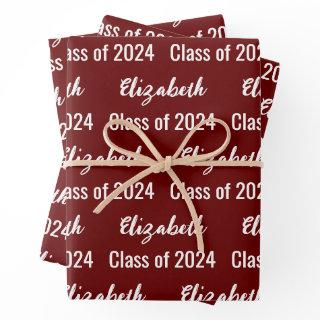 Class of 2024 Graduate's Name Dark Red and White  Sheets