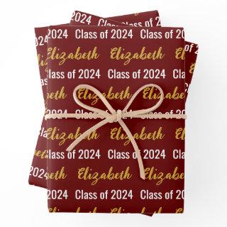 Class of 2024 Graduate's Name Dark Red White Gold  Sheets