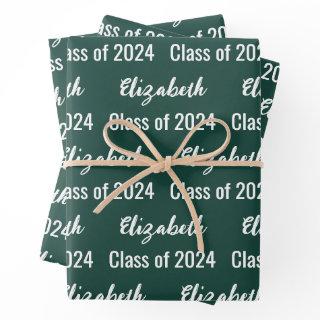 Class of 2024 Graduate's Name Green and White  Sheets