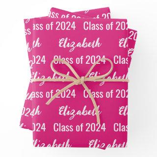 Class of 2024 Graduate's Name Hot Pink and White  Sheets