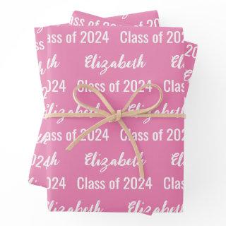 Class of 2024 Graduate's Name Pink and White  Sheets