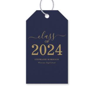 Class of 2024 Navy Blue Gold Script Graduation  Gift Tags