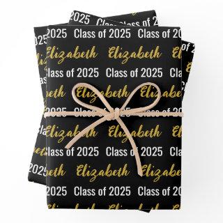Class of 2025 and Graduate's Name Black White Gold  Sheets