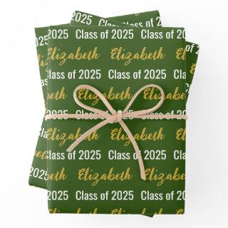 Class of 2025 and Graduate's Name Green White Gold  Sheets