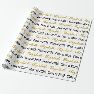 Class of 2025 and Graduate's Name White Black Gold
