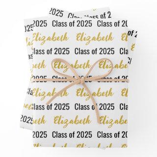 Class of 2025 and Graduate's Name White Black Gold  Sheets
