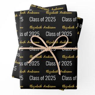 Class of 2025 Grad's Full Name Black White Gold  Sheets