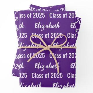 Class of 2025 Graduate Name Royal Purple and White  Sheets